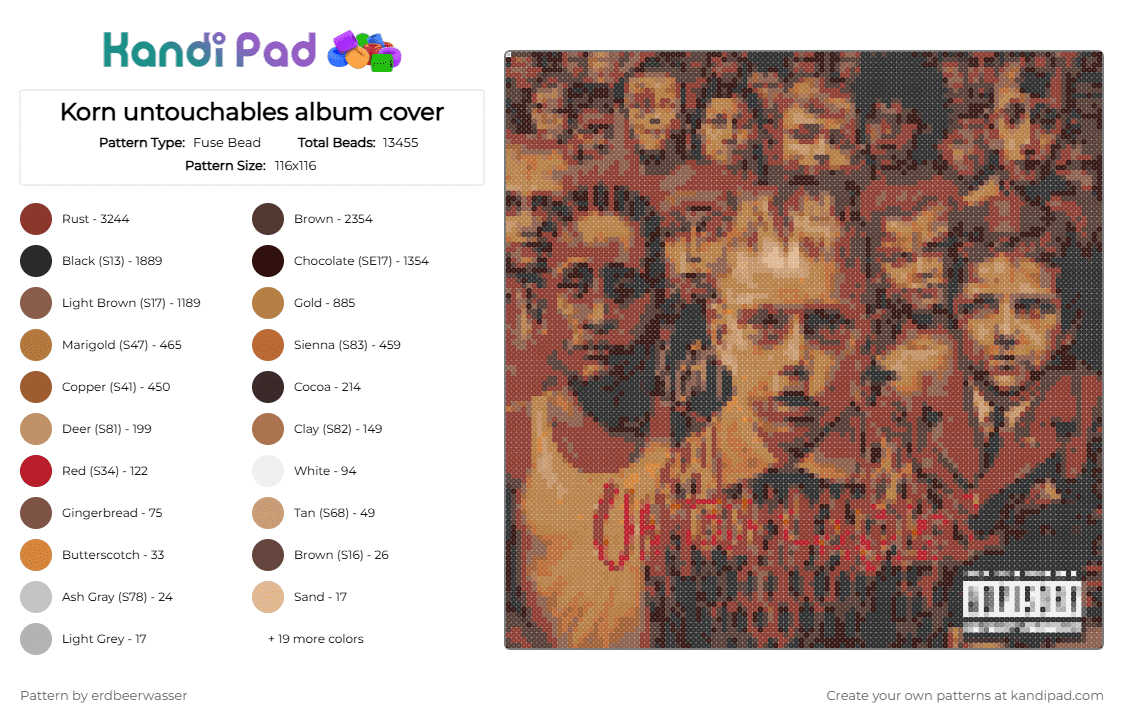 Korn untouchables album cover - Fuse Bead Pattern by erdbeerwasser on Kandi Pad - korn,untouchables,album,cover,album cover,cd