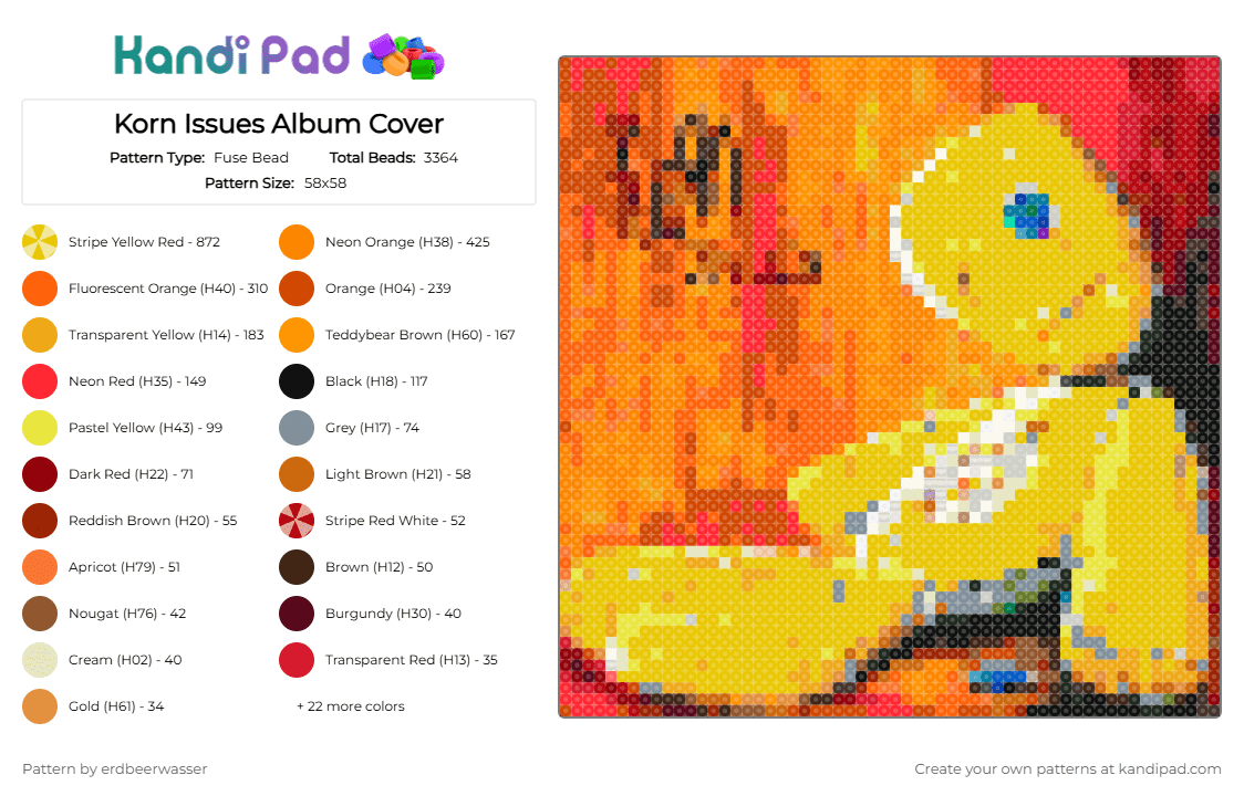 Korn Issues Album Cover - Fuse Bead Pattern by erdbeerwasser on Kandi Pad - red,orange,yellow,korn,issues,album cover,album,music,cover,cd