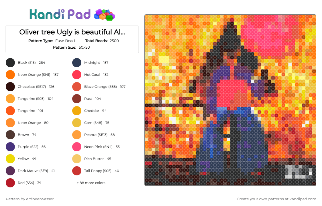 Oliver tree Ugly is beautiful Album Cover (extra small) - Fuse Bead Pattern by erdbeerwasser on Kandi Pad - orange,red,brown,colorful,oliver tree,oliver,tree,uglyisbeautiful,album cover,album,cover,cd