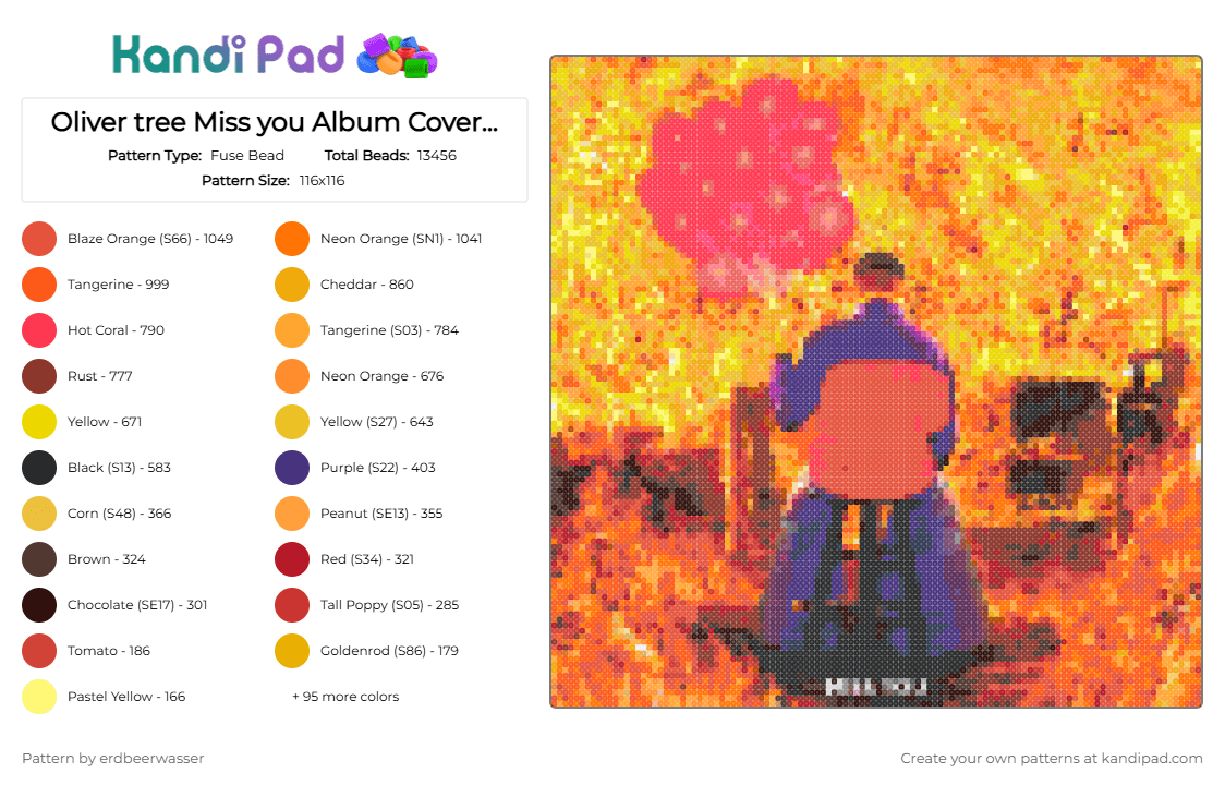 Oliver tree Miss you Album Cover (big) - Fuse Bead Pattern by erdbeerwasser on Kandi Pad - oliver tree,oliver,tree,missyou,album cover,album,cover,cd