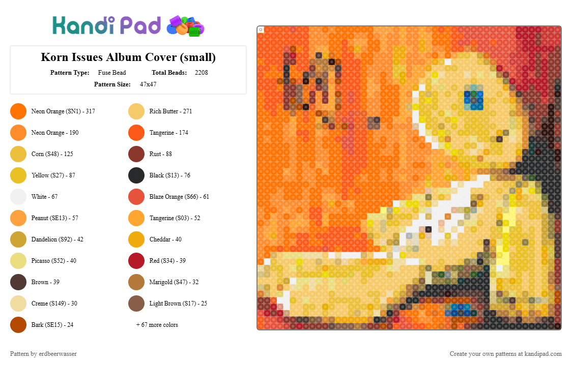 Korn Issues Album Cover (small) - Fuse Bead Pattern by erdbeerwasser on Kandi Pad - orange,red,yellow,korn,issues,album,cover,album cover,cd