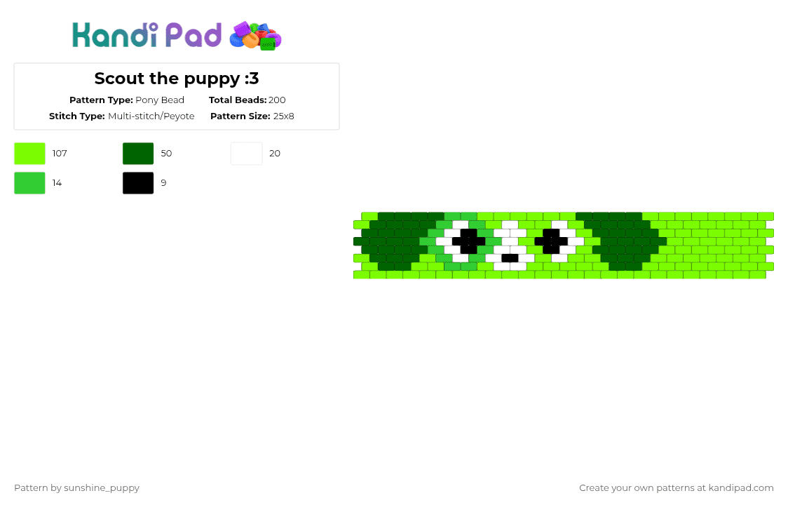 Scout the puppy :3 - Pony Bead Pattern by sunshine_puppy on Kandi Pad - scout,puppy,leapfrog,children,cuff,animal,dog,cartoon,tv show,green