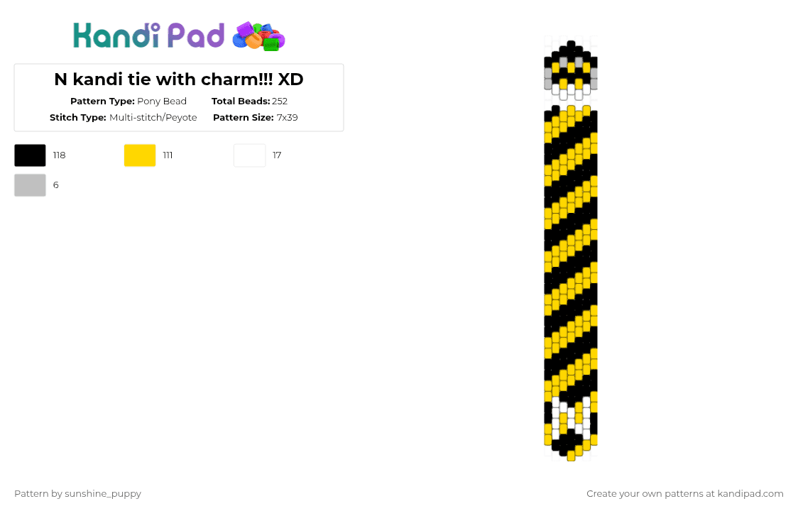N kandi tie with charm!!! XD - Pony Bead Pattern by sunshine_puppy on Kandi Pad - yellow