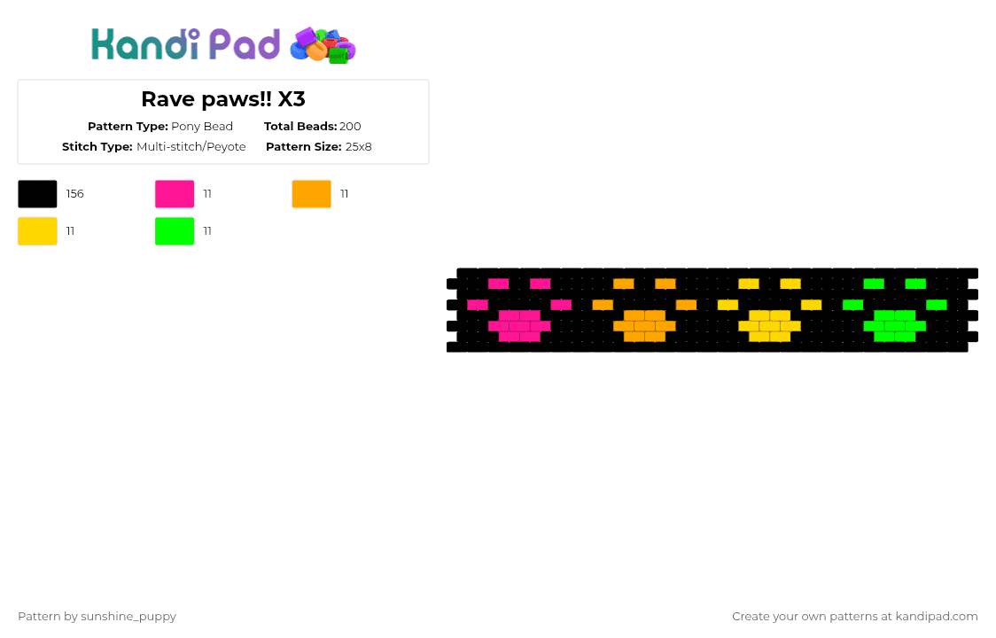 Rave paws!! X3 - Pony Bead Pattern by sunshine_puppy on Kandi Pad - black,orange,green,colorful
