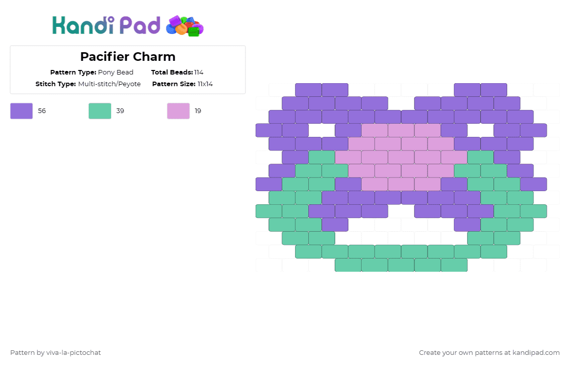 Pacifier Charm - Pony Bead Pattern by viva-la-pictochat on Kandi Pad - purple,teal,pacifier,agere,charm,baby