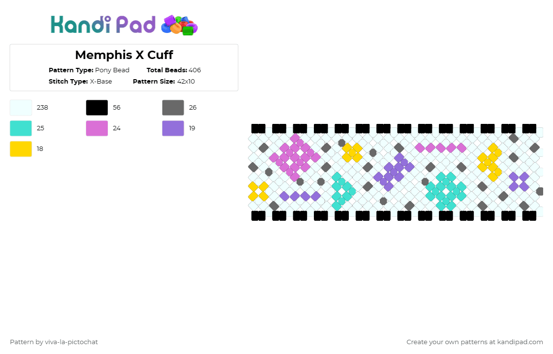 Memphis X Cuff - Pony Bead Pattern by viva-la-pictochat on Kandi Pad - white,gray,pink,light blue,cotdmemphisdesign
