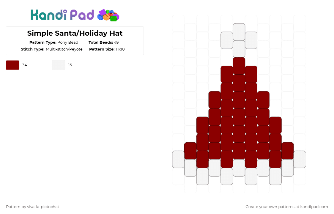 Simple Santa/Holiday Hat - Pony Bead Pattern by viva-la-pictochat on Kandi Pad - hat,holiday,white,red,christmas,santa hat,holidays,charm,simple