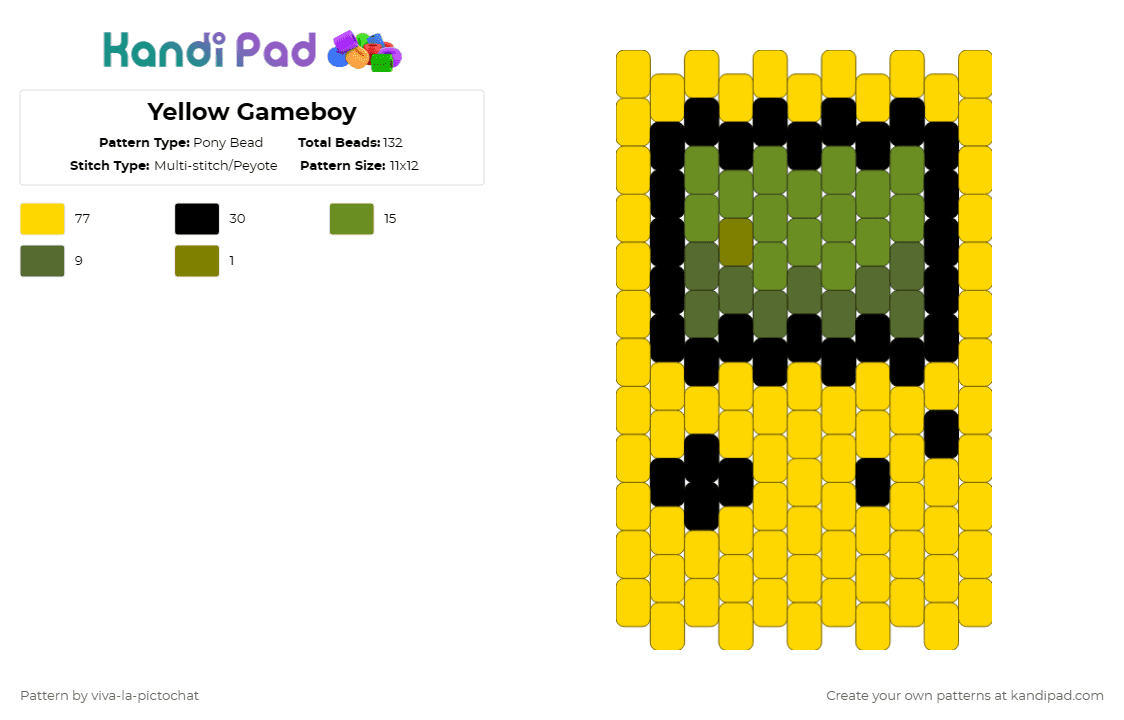 Yellow Gameboy - Pony Bead Pattern by viva-la-pictochat on Kandi Pad - yellow,gameboy