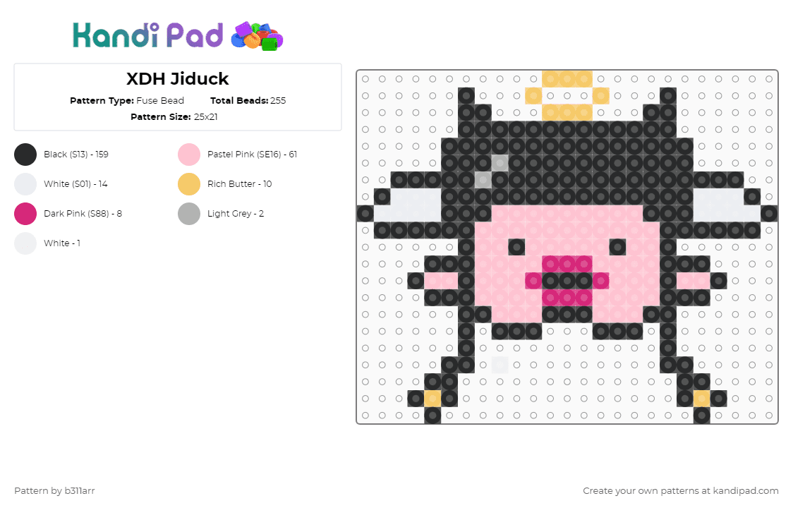 XDH Jiduck - Fuse Bead Pattern by b311arr on Kandi Pad - black,pink