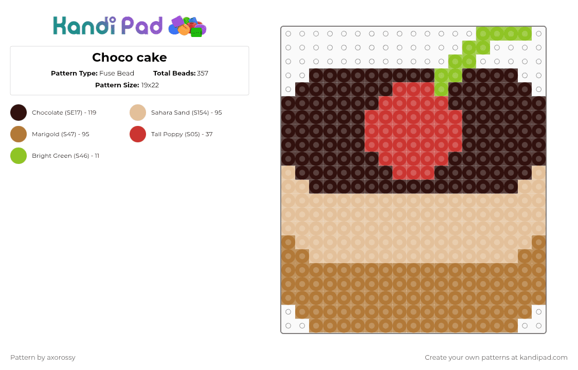 Choco cake - Fuse Bead Pattern by axorossy on Kandi Pad - beige,tan,brown,cotddessertsfancy,dessert,choco,chocolate,cheesecake