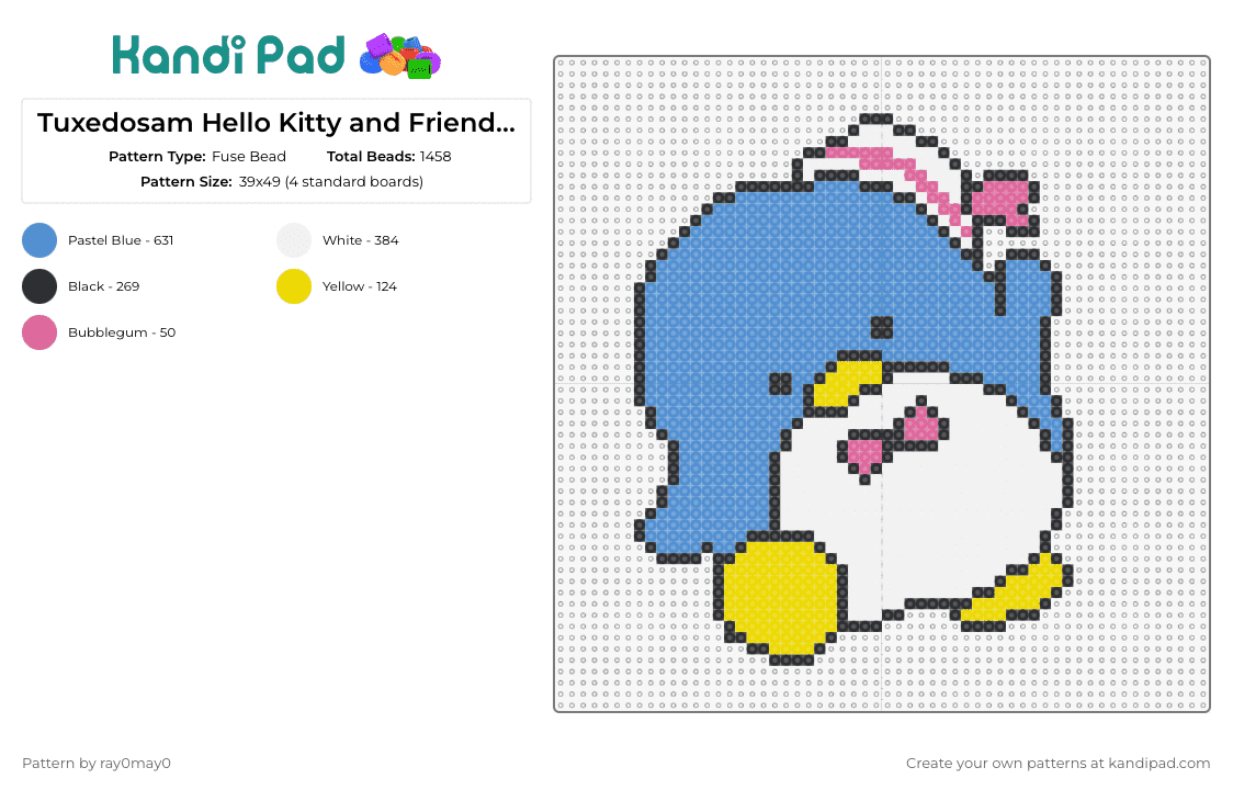 Tuxedosam Hello Kitty and Friends Sanrio <3 - Fuse Bead Pattern by ray0may0 on Kandi Pad - tuxedo sam,hello kitty,sanrio,penguin,cute,iconic,charming,tribute,collection,character,blue