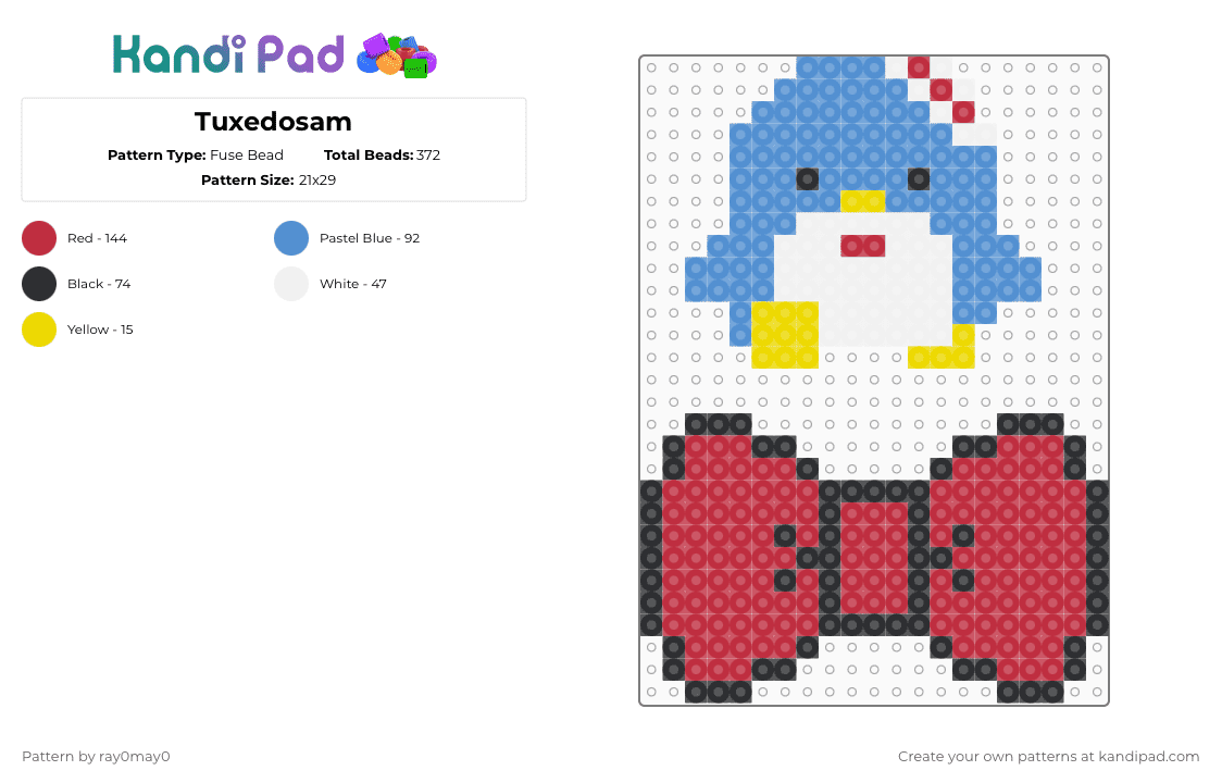Tuxedosam - Fuse Bead Pattern by ray0may0 on Kandi Pad - light blue,red