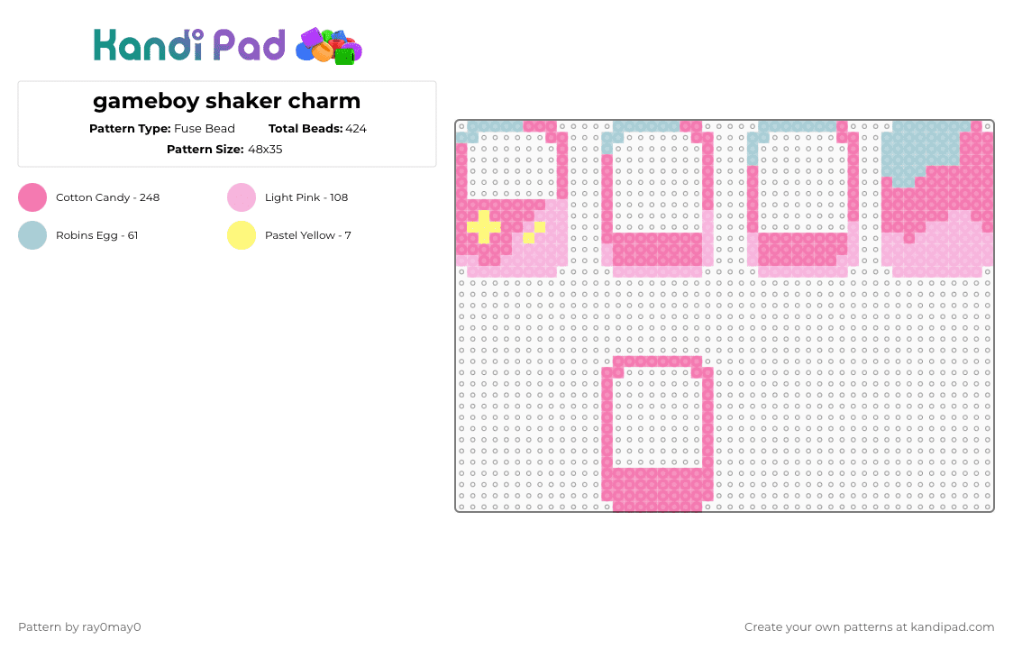 gameboy shaker charm - Fuse Bead Pattern by ray0may0 on Kandi Pad - pink