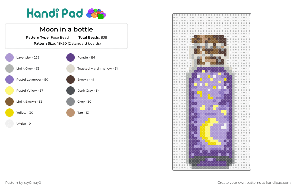 Moon in a bottle - Fuse Bead Pattern by ray0may0 on Kandi Pad - bottle,moon,night,starry,celestial,sky,twilight,lavender