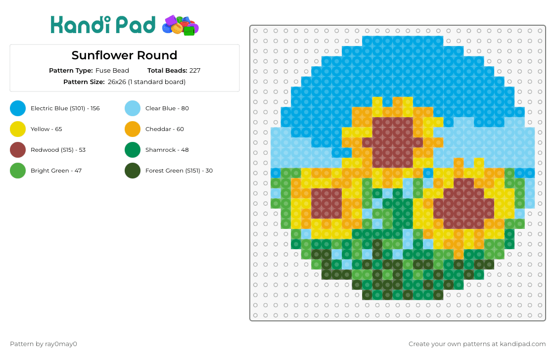 Sunflower Round - Fuse Bead Pattern by ray0may0 on Kandi Pad - sunflowers,landscape,nature,radiant,clear sky,beauty,floral,blue,yellow
