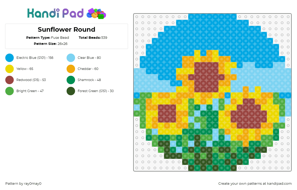 Sunflower Round - Fuse Bead Pattern by ray0may0 on Kandi Pad - sunflowers,landscape,nature,radiant,clear sky,floral,blue,yellow