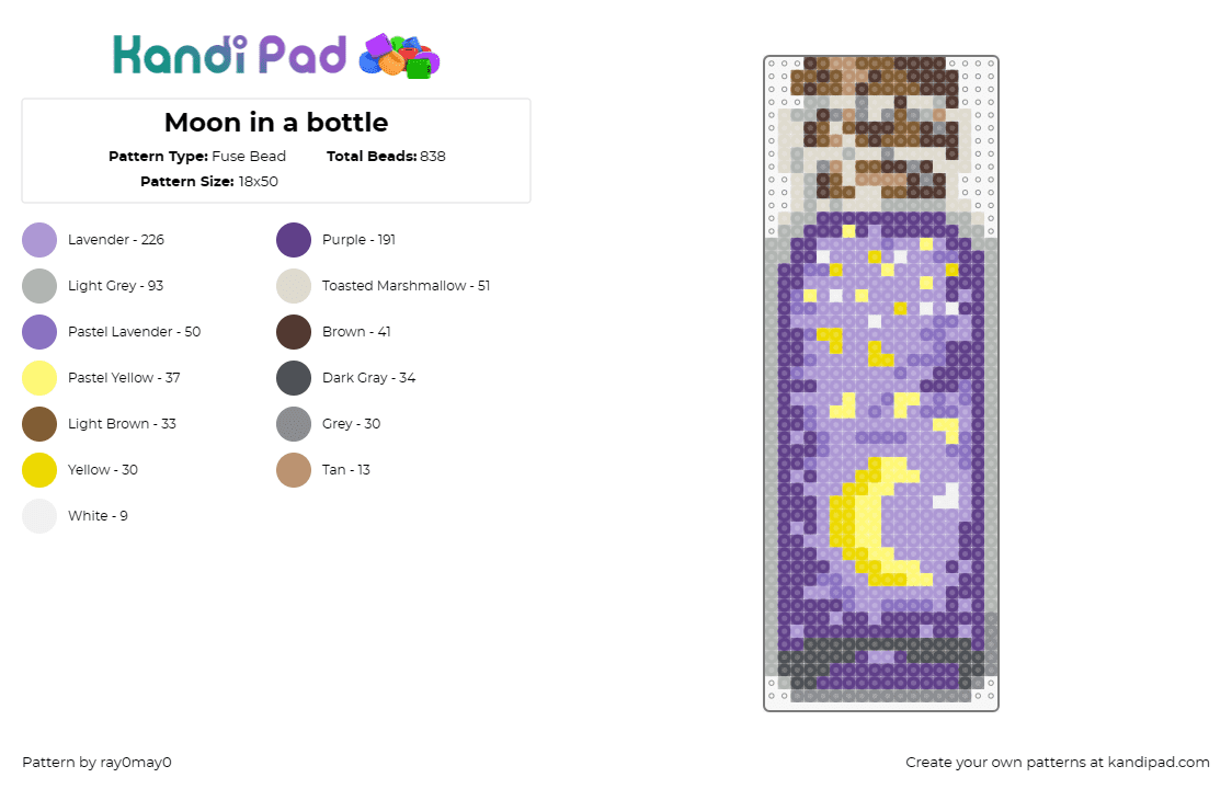 Moon in a bottle - Fuse Bead Pattern by ray0may0 on Kandi Pad - bottle,moon,night,starry,celestial,sky,twilight,lavender