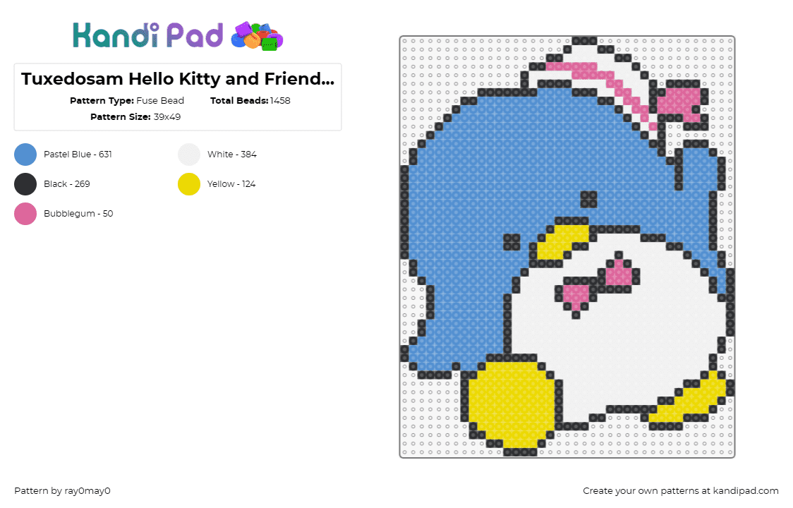 Tuxedosam Hello Kitty and Friends Sanrio <3 - Fuse Bead Pattern by ray0may0 on Kandi Pad - tuxedo sam,hello kitty,sanrio,penguin,cute,character,blue