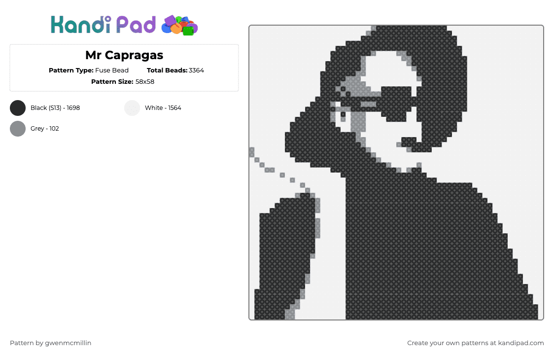 Mr Capragas - Fuse Bead Pattern by gwenmcmillin on Kandi Pad - white,will wood,will wood and the tapeworms