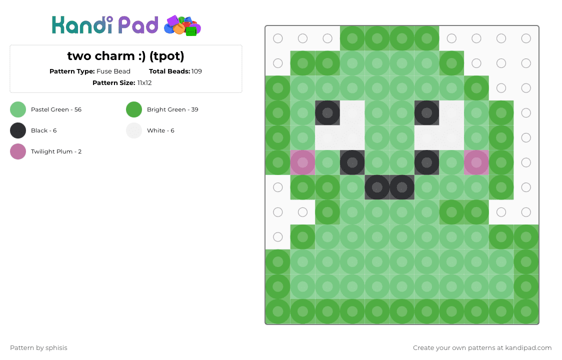 two charm :) (tpot) - Fuse Bead Pattern by sphisis on Kandi Pad - green,teal,two,tpot,the power of two,bfdi,osc,object show