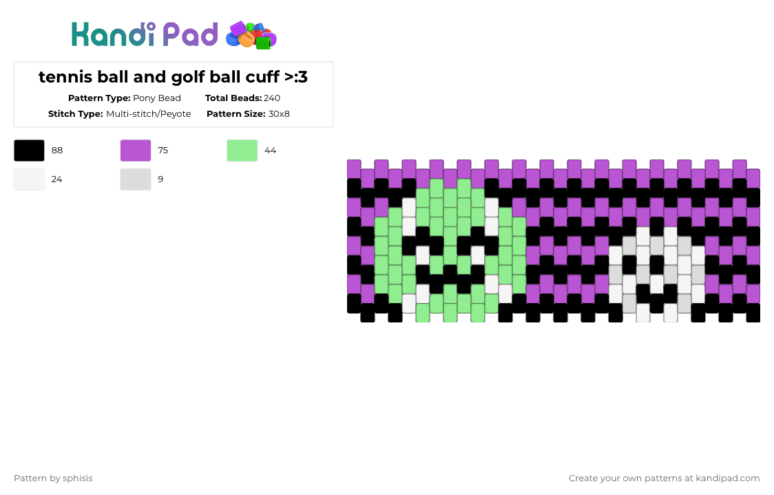 tennis ball and golf ball cuff >:3 - Pony Bead Pattern by sphisis on Kandi Pad - pink,teal,tennis ball,golf ball,tengolf,bfdi,bfb,tpot,battle for dream island,osc