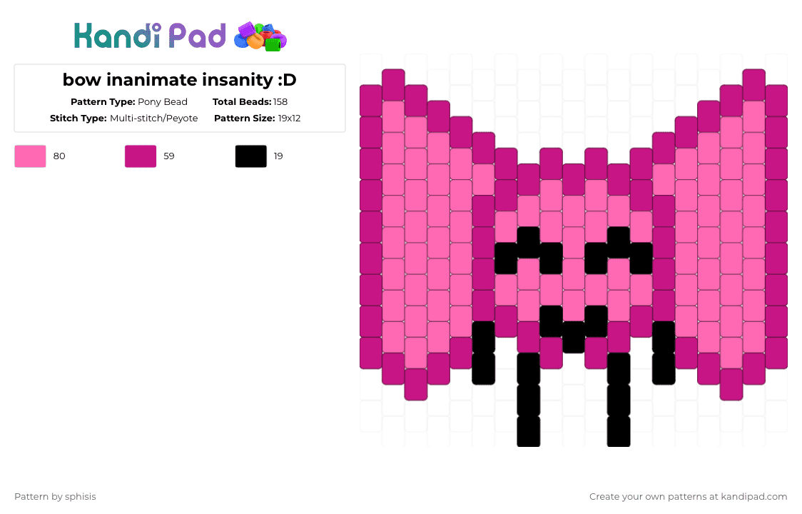 bow inanimate insanity :D - Pony Bead Pattern by sphisis on Kandi Pad - pink,bow,ii,inanimate insanity,osc,bfdi