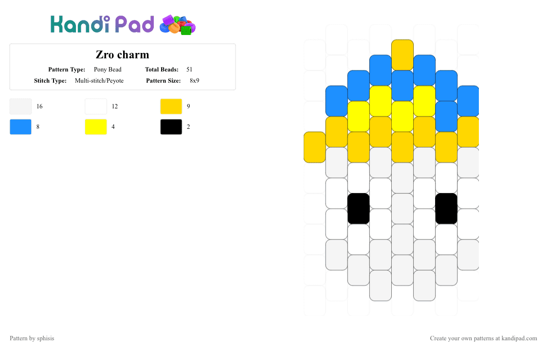Zro charm - Pony Bead Pattern by sphisis on Kandi Pad - algebralien, bfdi, light blue, osc, tpot, yellow