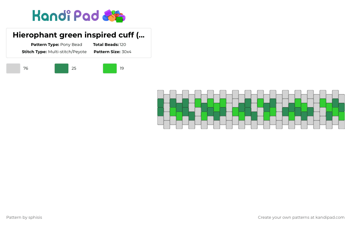Hierophant green inspired cuff (jjba) - Pony Bead Pattern by sphisis on Kandi Pad - green,white,jjba,jojo,jojos bizarre adventure,hierophant green,kakyoin