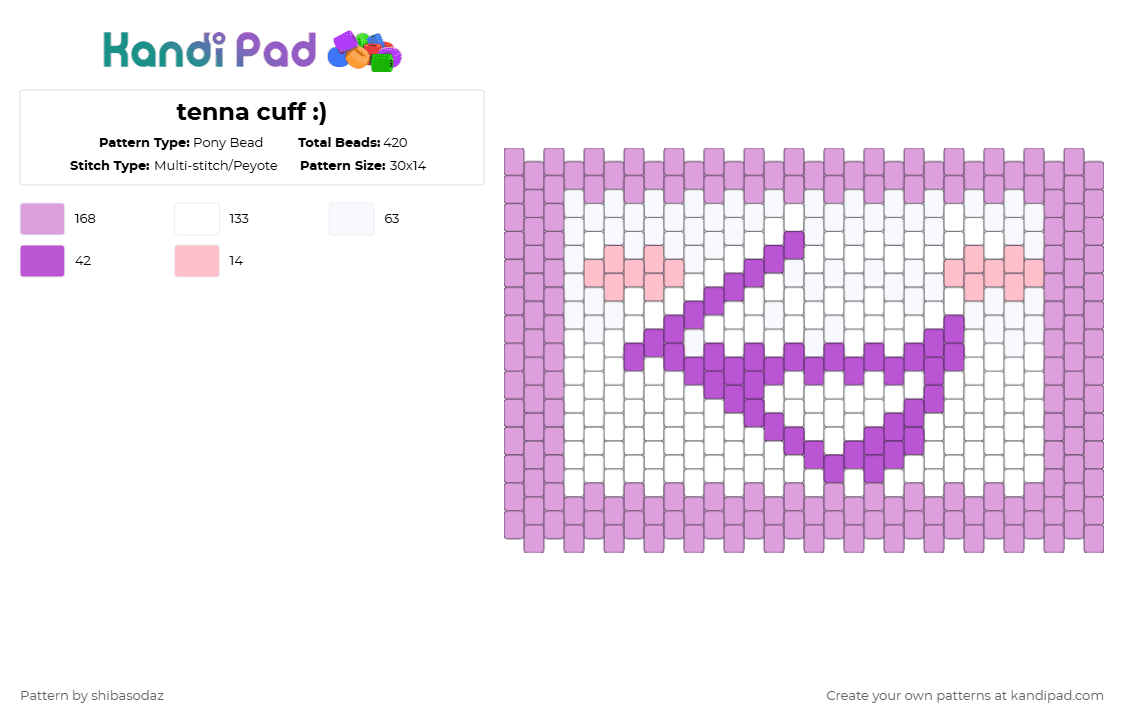 tenna cuff :) - Pony Bead Pattern by shibasodaz on Kandi Pad - pink,white