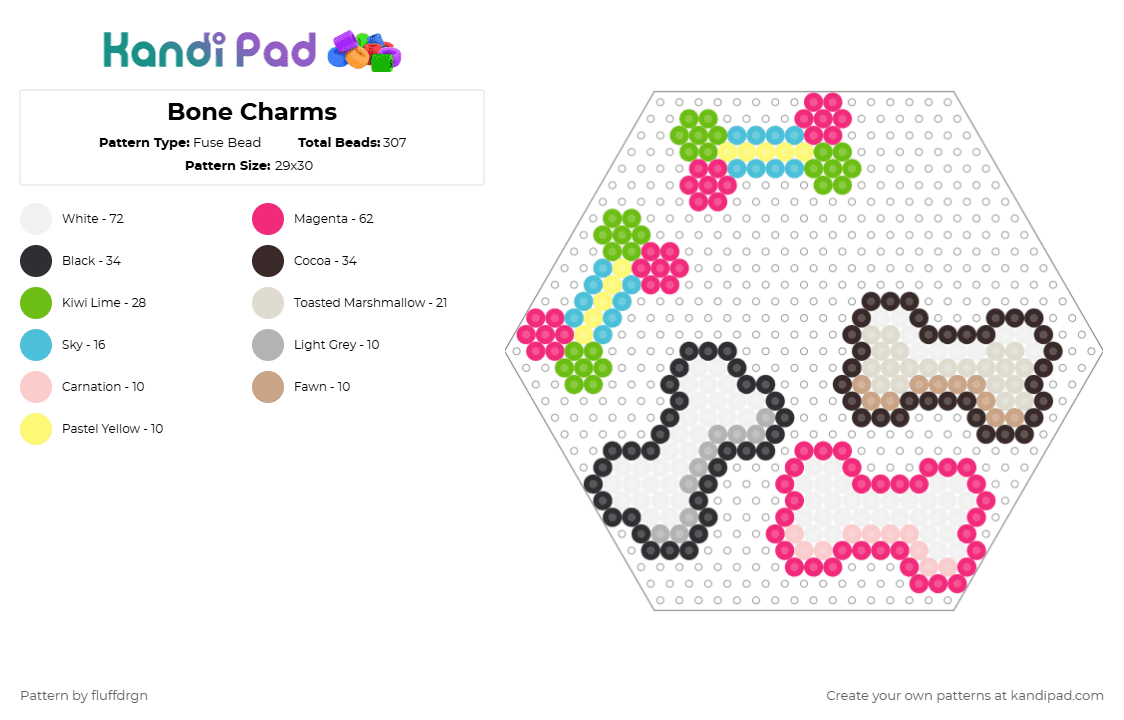 Bone Charms - Fuse Bead Pattern by fluffdrgn on Kandi Pad - beige,pink,brown,bone,dog bone,bones,furry,pet,guides,collar,keyring