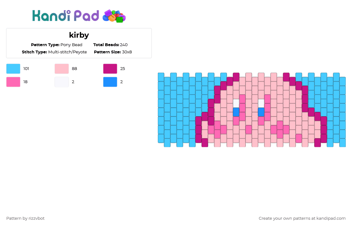 kirby - Pony Bead Pattern by rizzvbot on Kandi Pad - light blue, pink