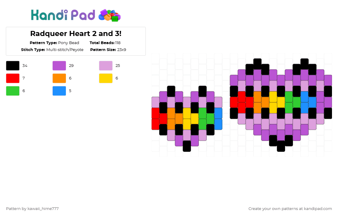 Radqueer Heart 2 and 3! - Pony Bead Pattern by kawaii_hime777 on Kandi Pad - pink