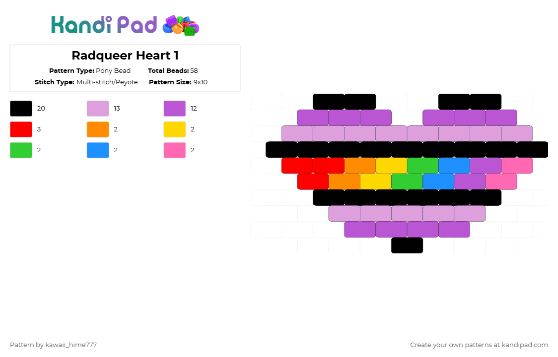 Radqueer Heart 1 - Pony Bead Pattern by kawaii_hime777 on Kandi Pad - pink