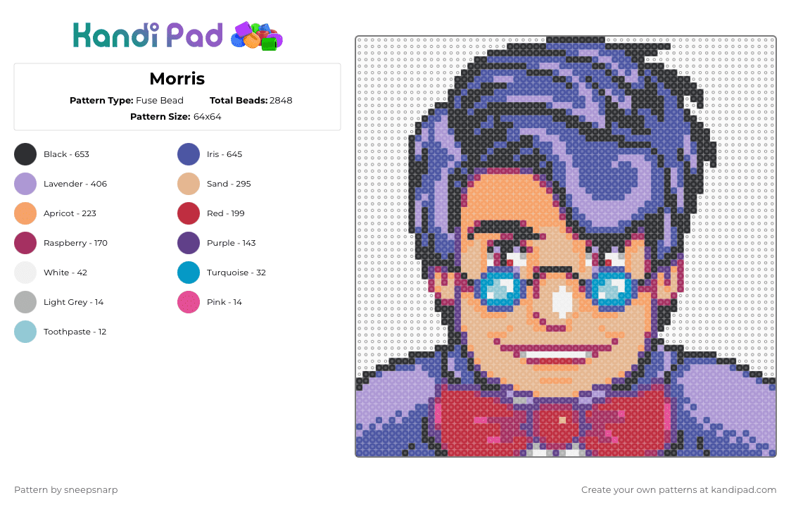 Morris - Fuse Bead Pattern by sneepsnarp on Kandi Pad - morris,purple,pink,sdv
