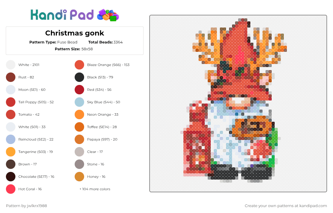 Christmas gonk - Fuse Bead Pattern by jwlkrx1988 on Kandi Pad - colorful, light blue, orange, red, white