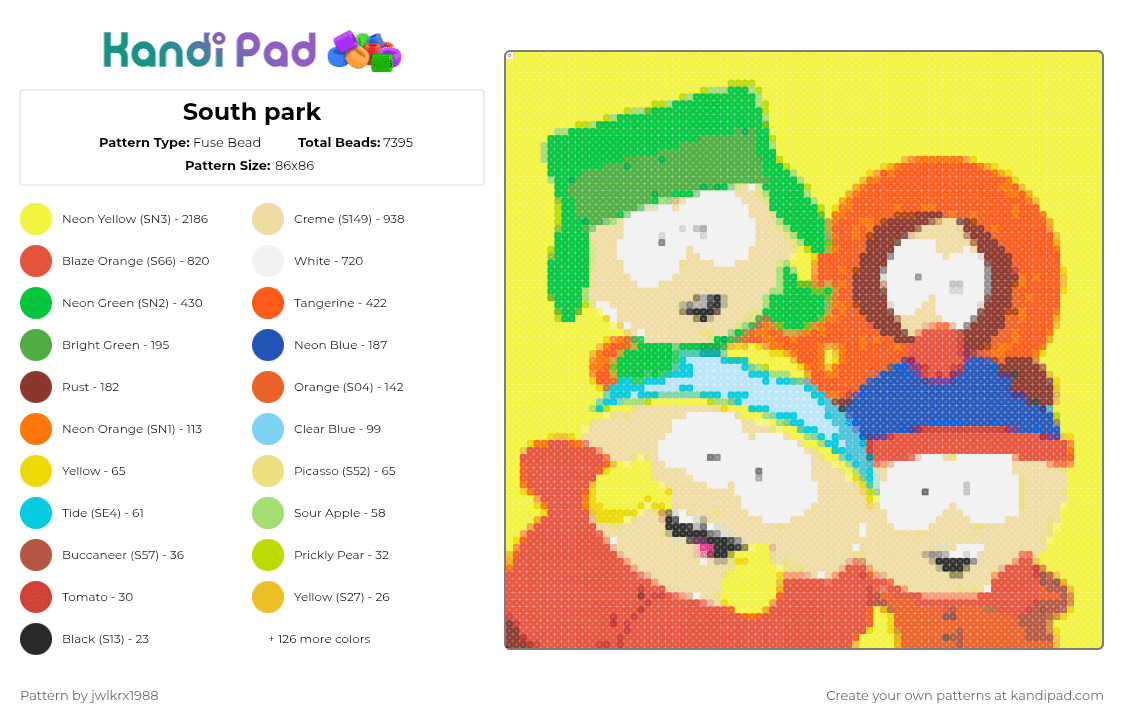 South park - Fuse Bead Pattern by jwlkrx1988 on Kandi Pad - yellow,orange,red,colorful