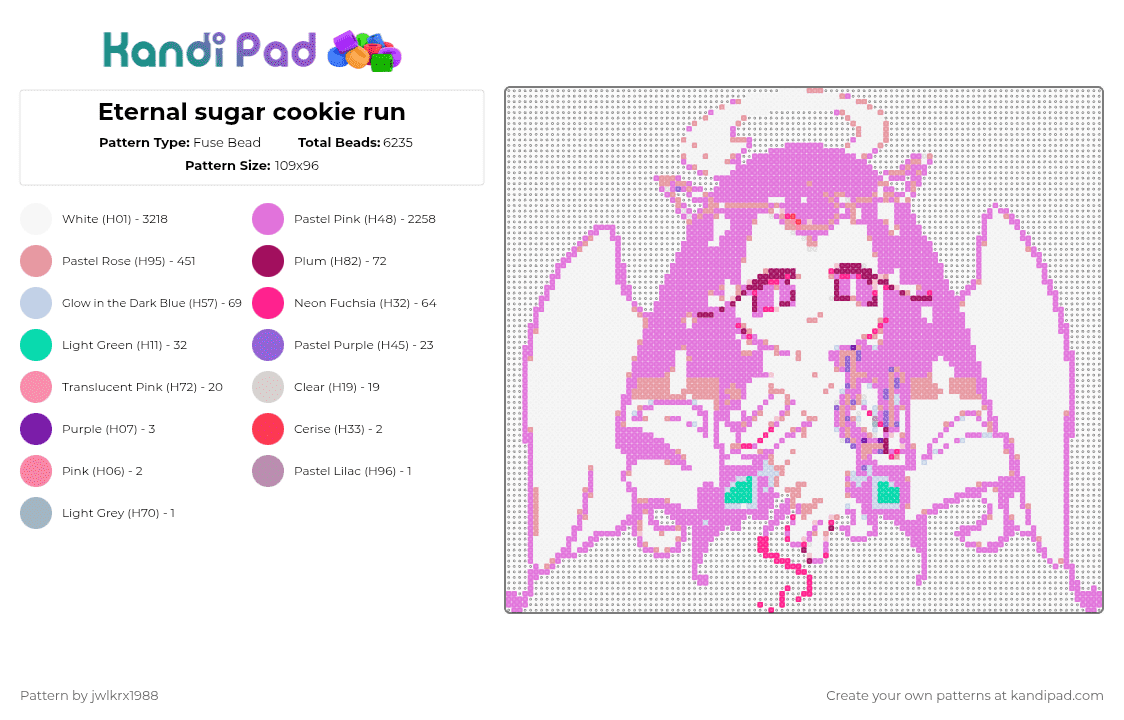 Eternal sugar cookie run - Fuse Bead Pattern by jwlkrx1988 on Kandi Pad - white,pink