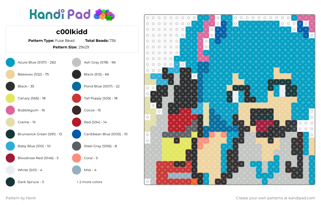 c00lkidd - Fuse Bead Pattern by hbvtt on Kandi Pad - light blue,beige