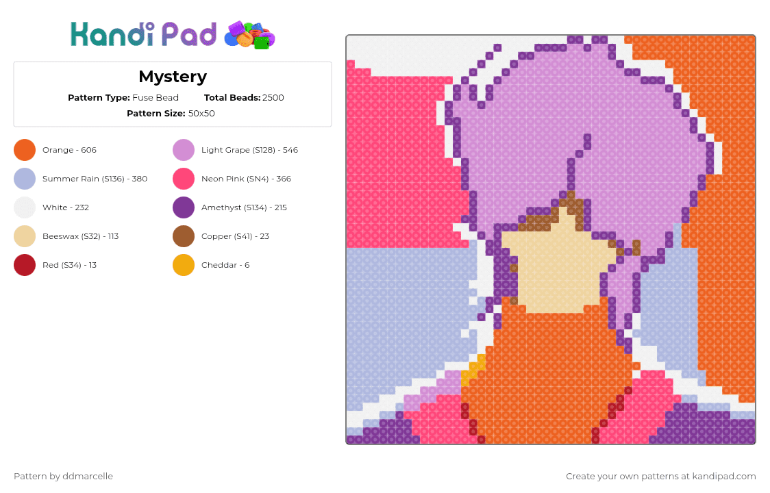 Mystery - Fuse Bead Pattern by ddmarcelle on Kandi Pad - orange,pink