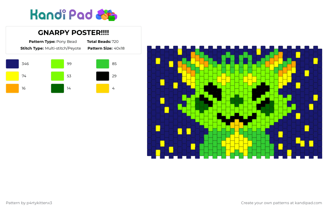 GNARPY POSTER!!!! - Pony Bead Pattern by p4rtykittenx3 on Kandi Pad - purple,green