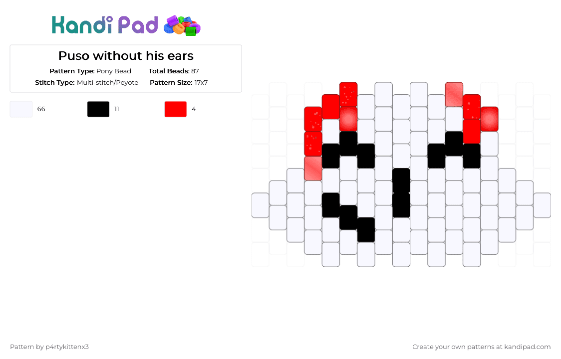 Puso without his ears - Pony Bead Pattern by p4rtykittenx3 on Kandi Pad - white