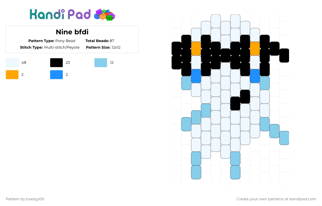 Nine bfdi - Pony Bead Pattern by threebfdi_irl on Kandi Pad - white,light blue,bfdi,nine,osc,ii,algebralien