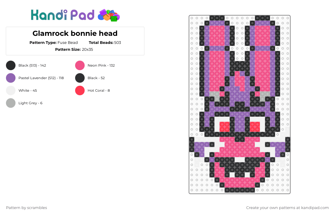Glamrock bonnie head - Fuse Bead Pattern by scrambles on Kandi Pad - pink