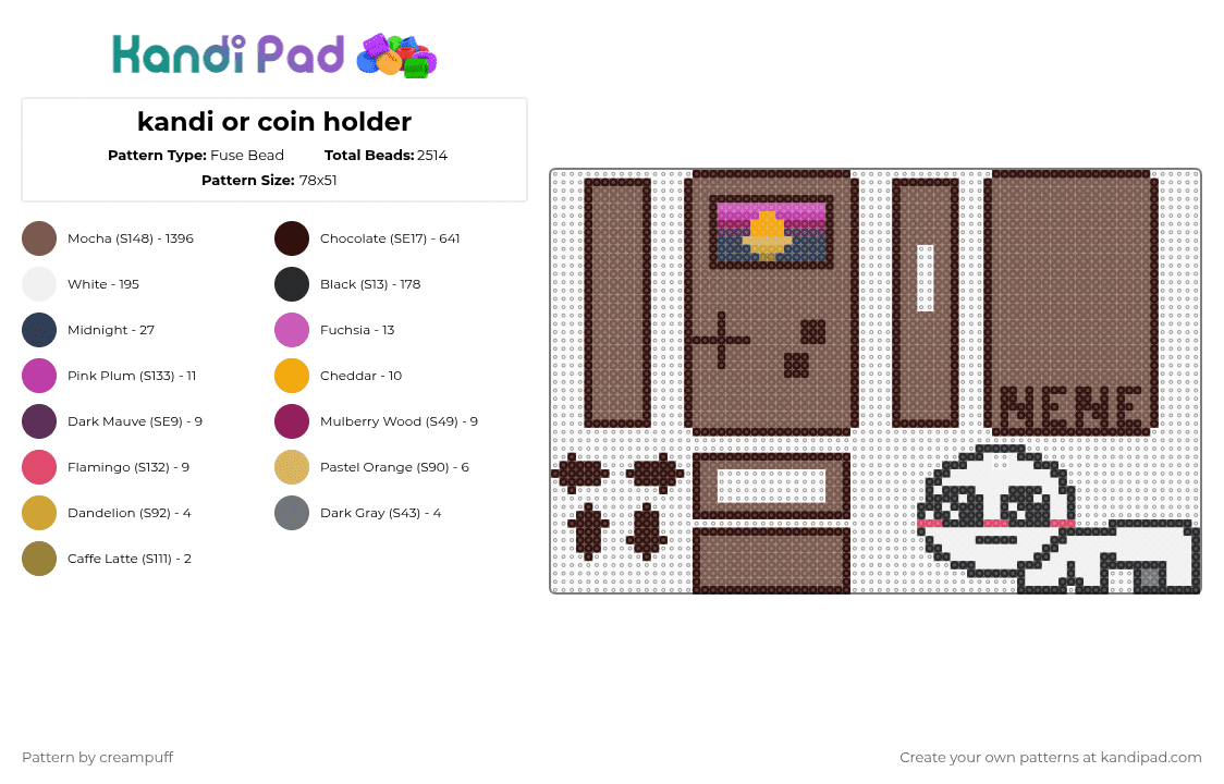 kandi or coin holder - Fuse Bead Pattern by creampuff on Kandi Pad - brown, tan