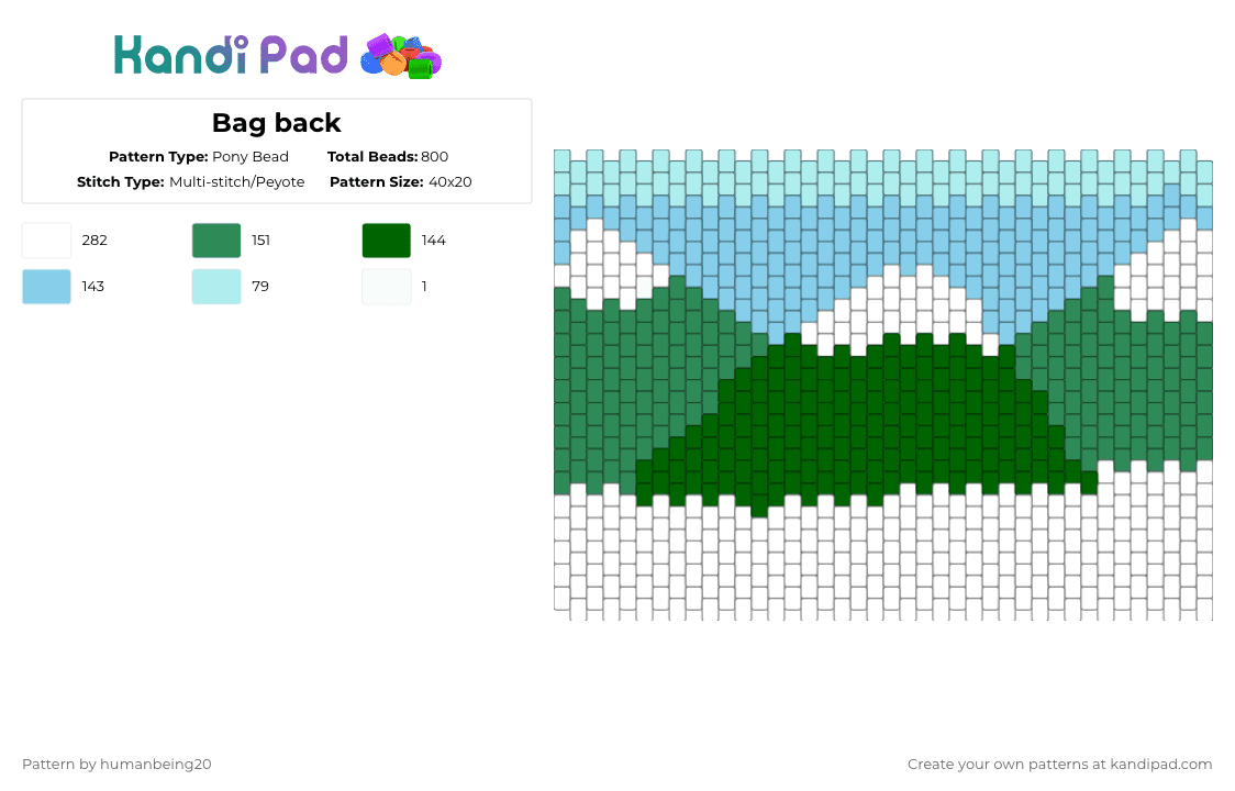 Bag back - Pony Bead Pattern by humanbeing20 on Kandi Pad - light blue,green