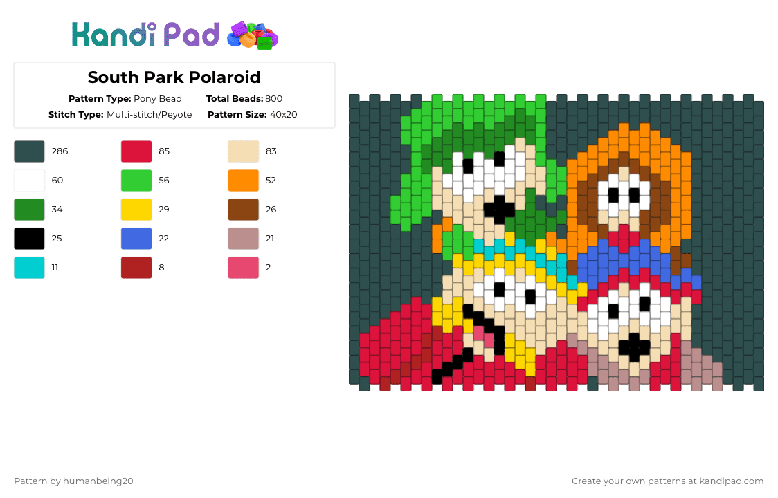 South Park Polaroid - Pony Bead Pattern by humanbeing20 on Kandi Pad - south park,characters,panel,portrait,cartoon,animation,tv show,polaroid,character,gray,green,beige,red