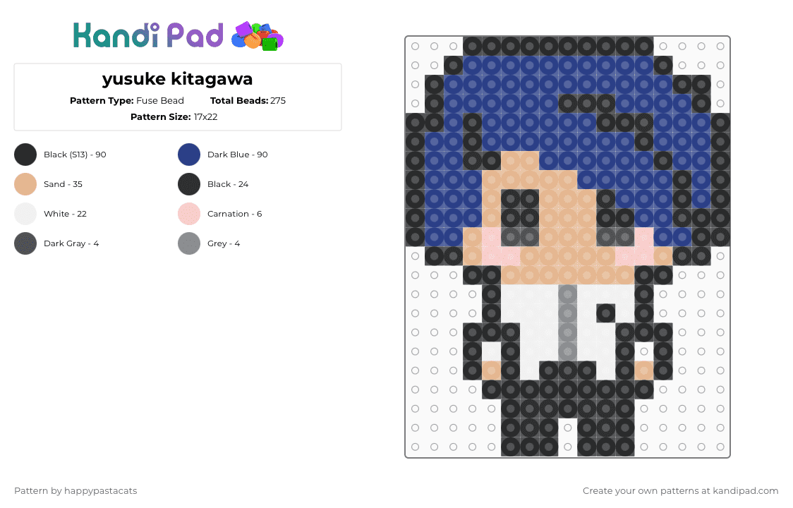 yusuke kitagawa - Fuse Bead Pattern by happypastacats on Kandi Pad - yusuke kitagawa,anime,video game,character,gaming,blue,persona5,persona,yusuke,yusukekitagawa