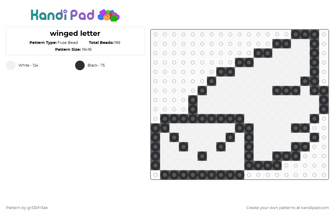 winged letter - Fuse Bead Pattern by gr33kfr3ak on Kandi Pad - black, white