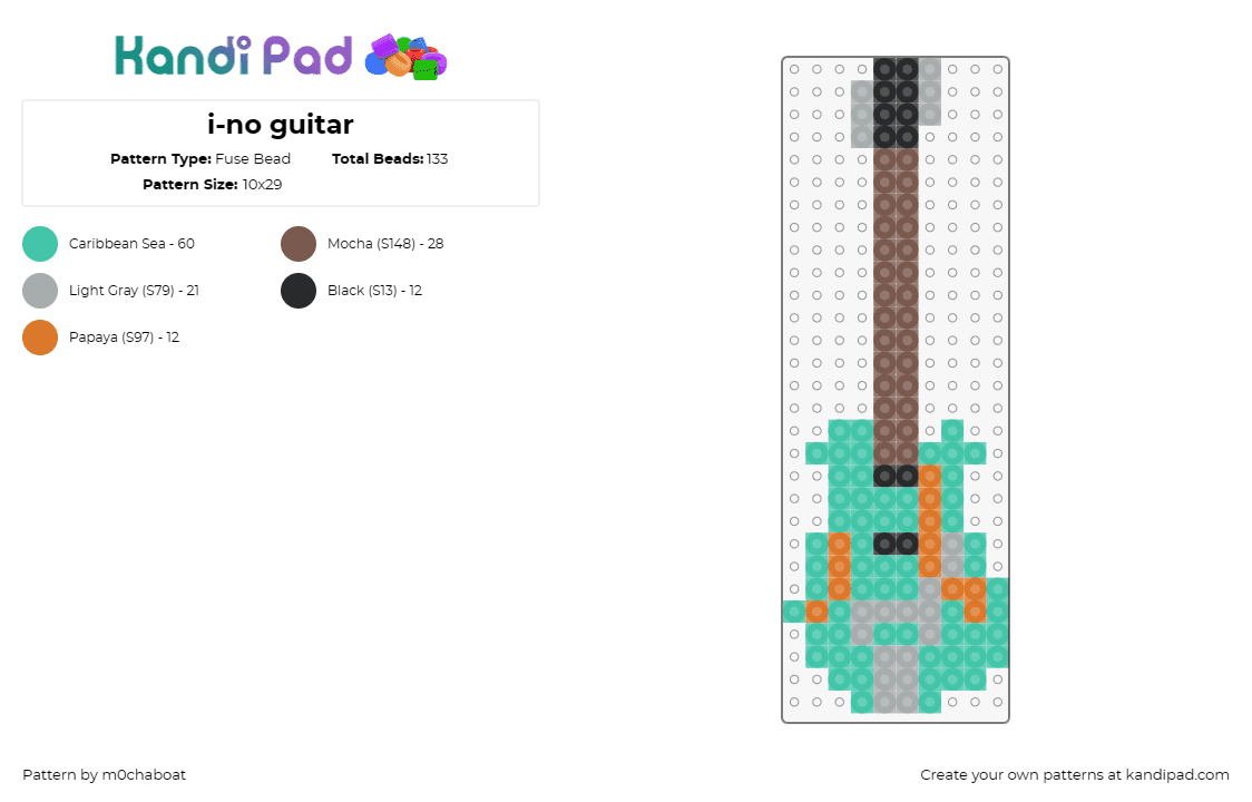 i-no guitar - Fuse Bead Pattern by m0chaboat on Kandi Pad - i-no,guilty gear,guitar,music,instrument,gaming,rhythm,battle,teal