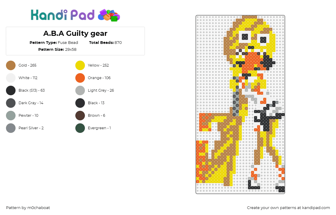 A.B.A Guilty gear - Fuse Bead Pattern by m0chaboat on Kandi Pad - aba,guilty gear,detailed,fighting game,affinity,beadwork,yellow